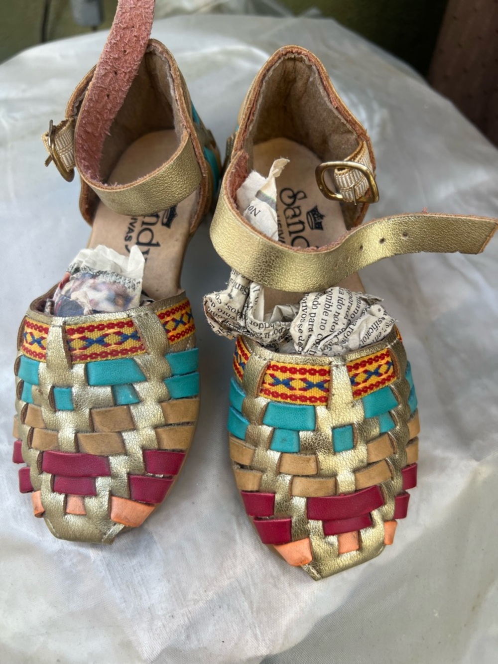 Gold Multicolor Woven Huarache Sandals for girls size 7